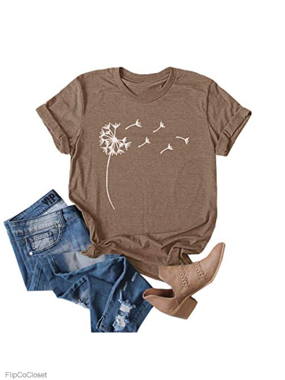 Women Dandelion Print Graphic Tee Short Sleeve Summer T-Shirt
